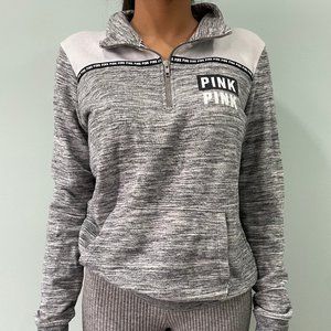 Pink Victoria's Secret Long Sleeve Quarter Zip Sweater in Grey. Size Small.